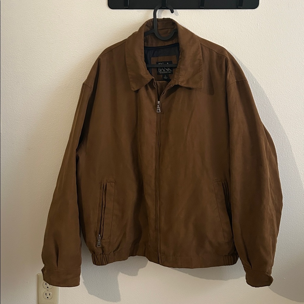 Jos. A.Bank Men's Brown Micro Suede Removable Lining Varsity Bomber Jacket.. L